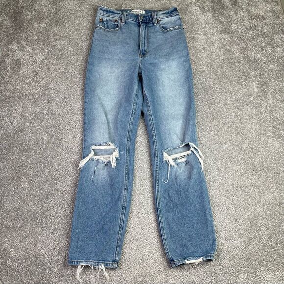 Abercrombie & Fitch Jeans Women's 27 Blue Ankle Straight High Rise Light Torn - Picture 1 of 12